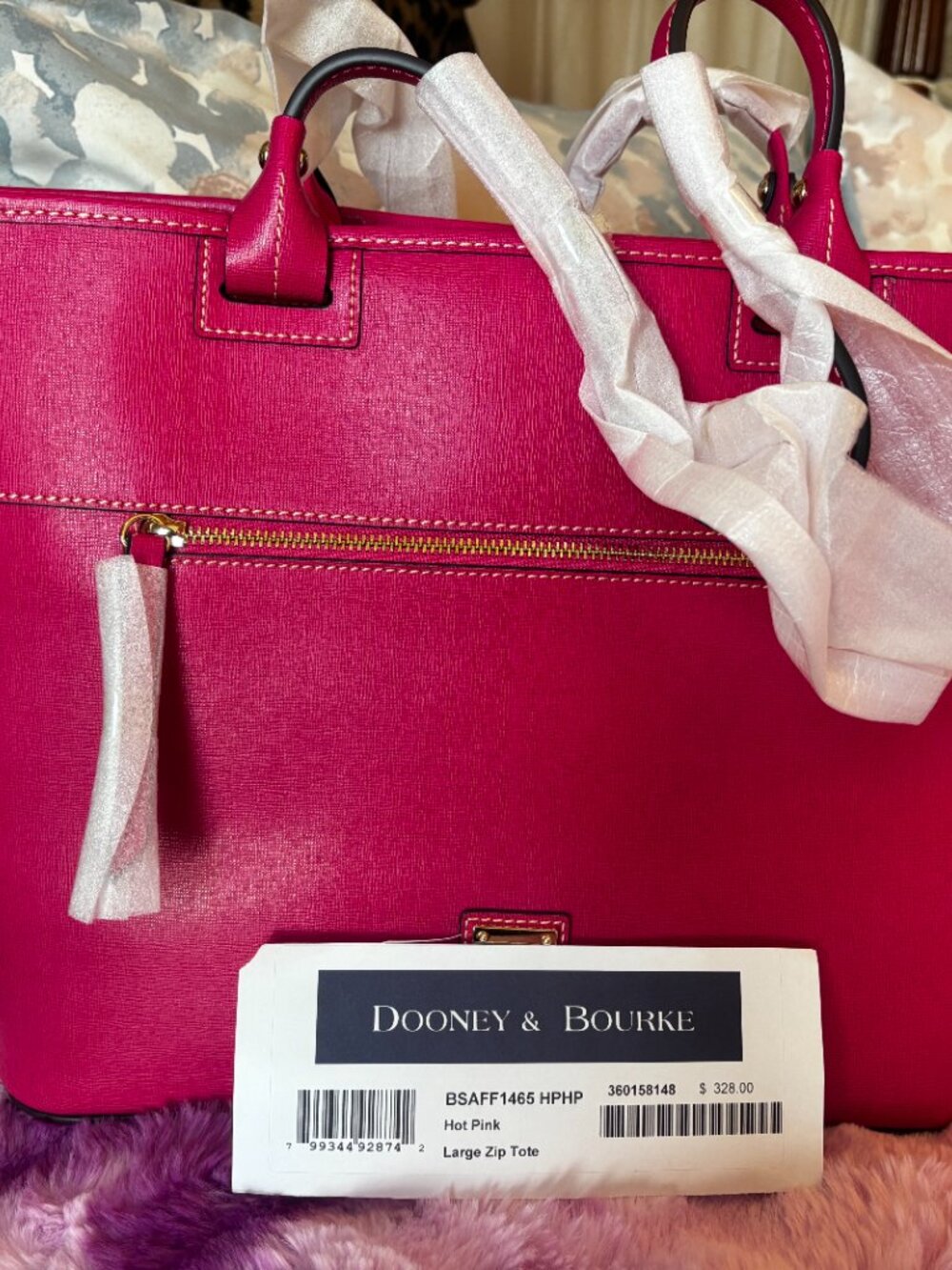 Dooney & Bourke Hot Pink Saffiano Leather Trapezoidal Large Tote Bag NWT - Picture 10 of 10